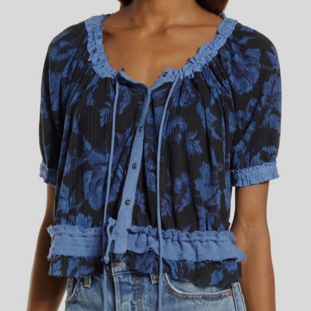NWOT FREE PEOPLE Perfect Day Cropped/Scoop-Neck Gathered Top